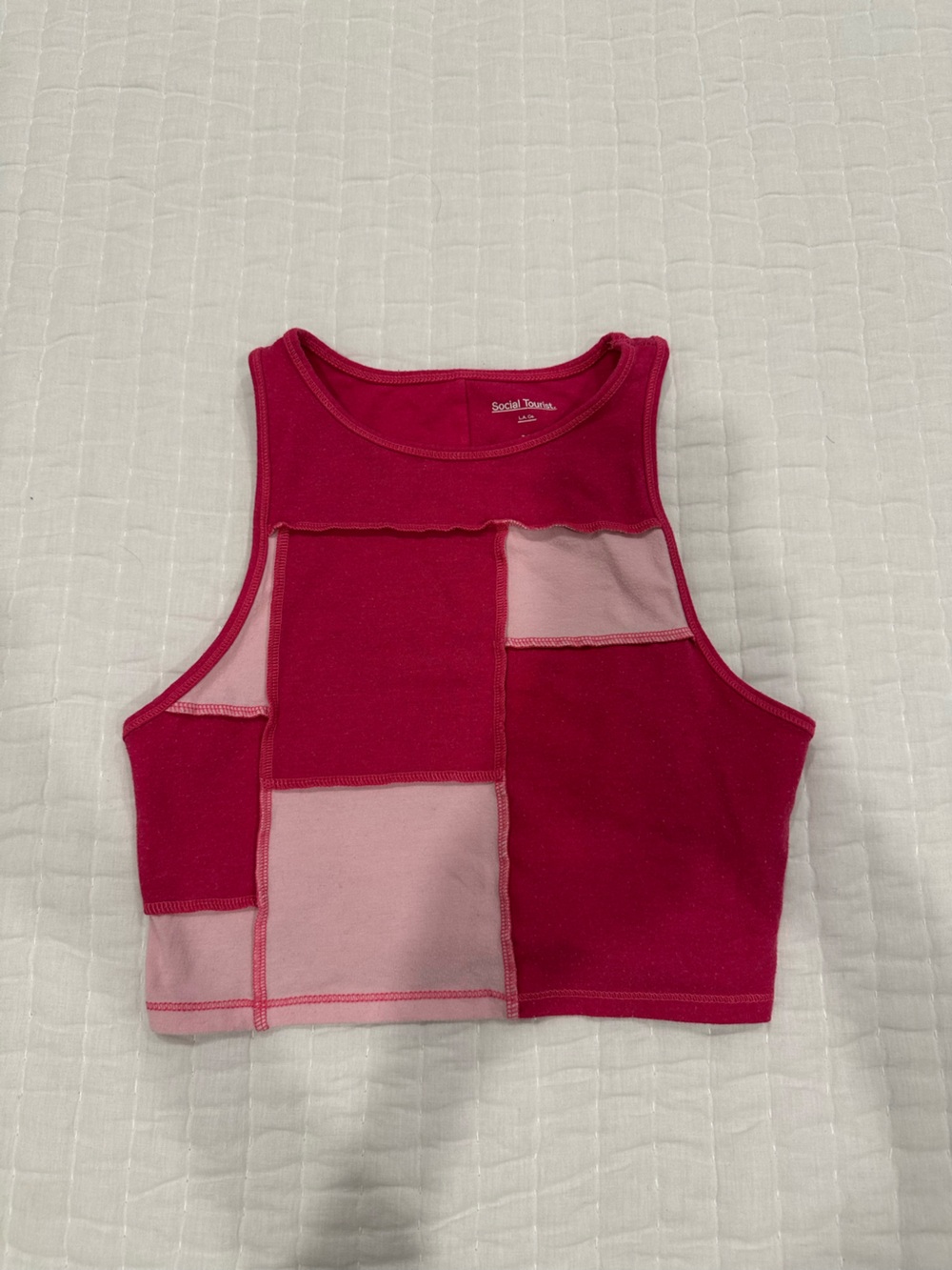 Hollister Patchwork Crop Tank - Hot Pink & Light Pink